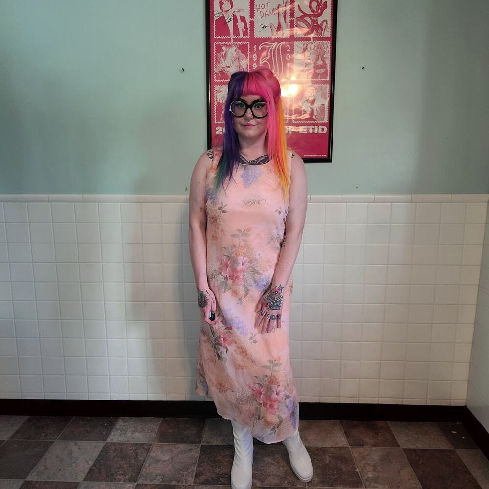 Vintage Pastel Pink Purple Floral Fairycore Sleeveless Maxi Dress Womens Size 12